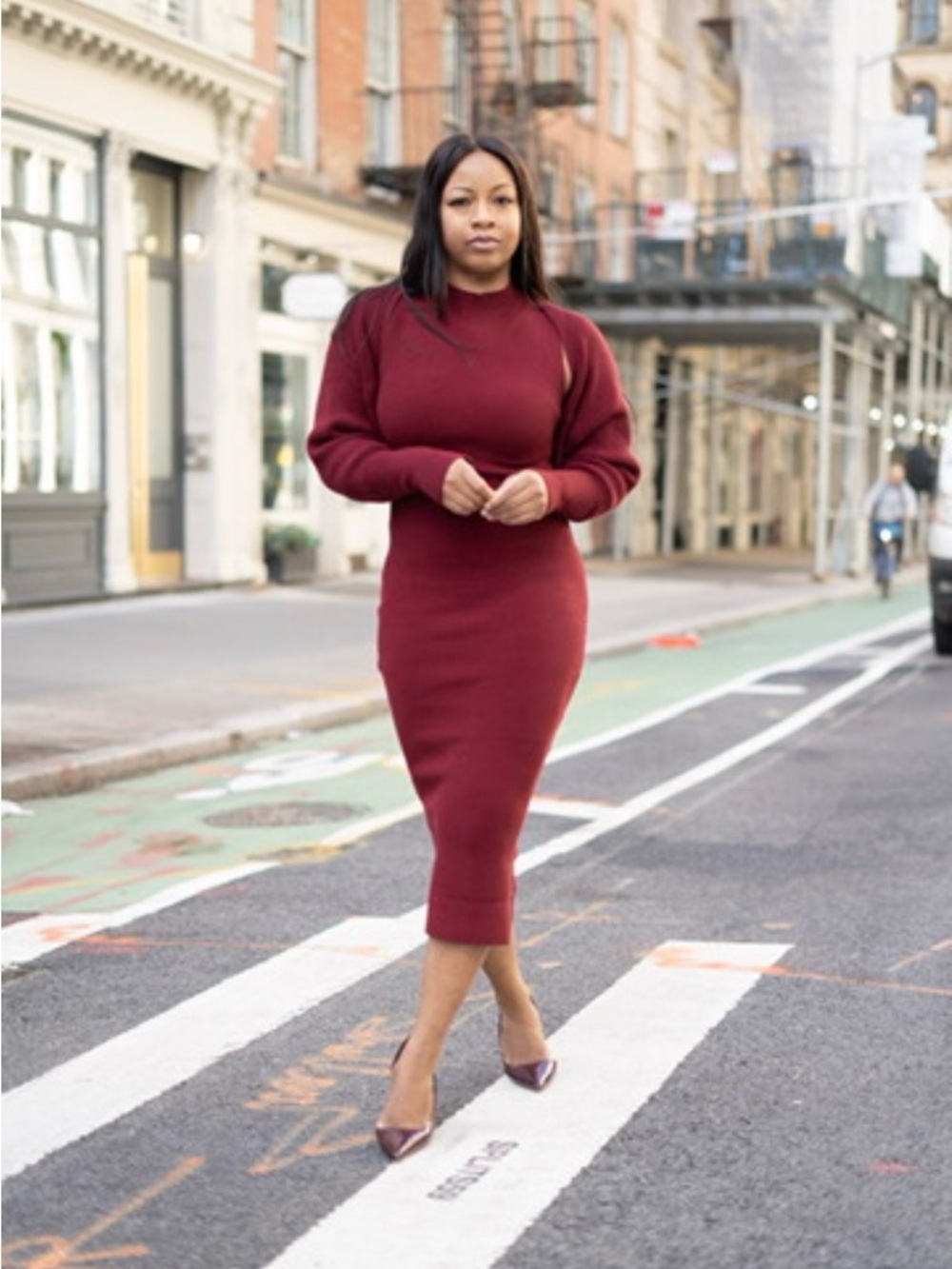 Amazon’s Women's Burgundy Knit Midi Dress - Classic Sweater Dress. Sz M.